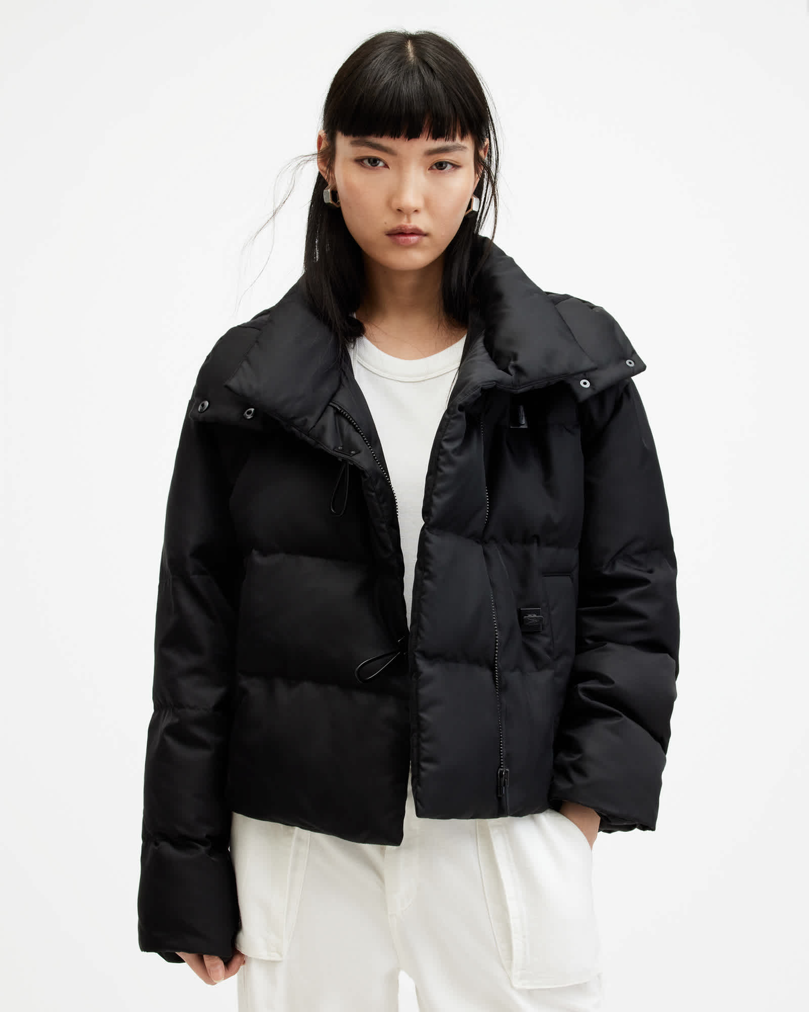 Allais High Collar Quilted Puffer Jacket Black | ALLSAINTS US