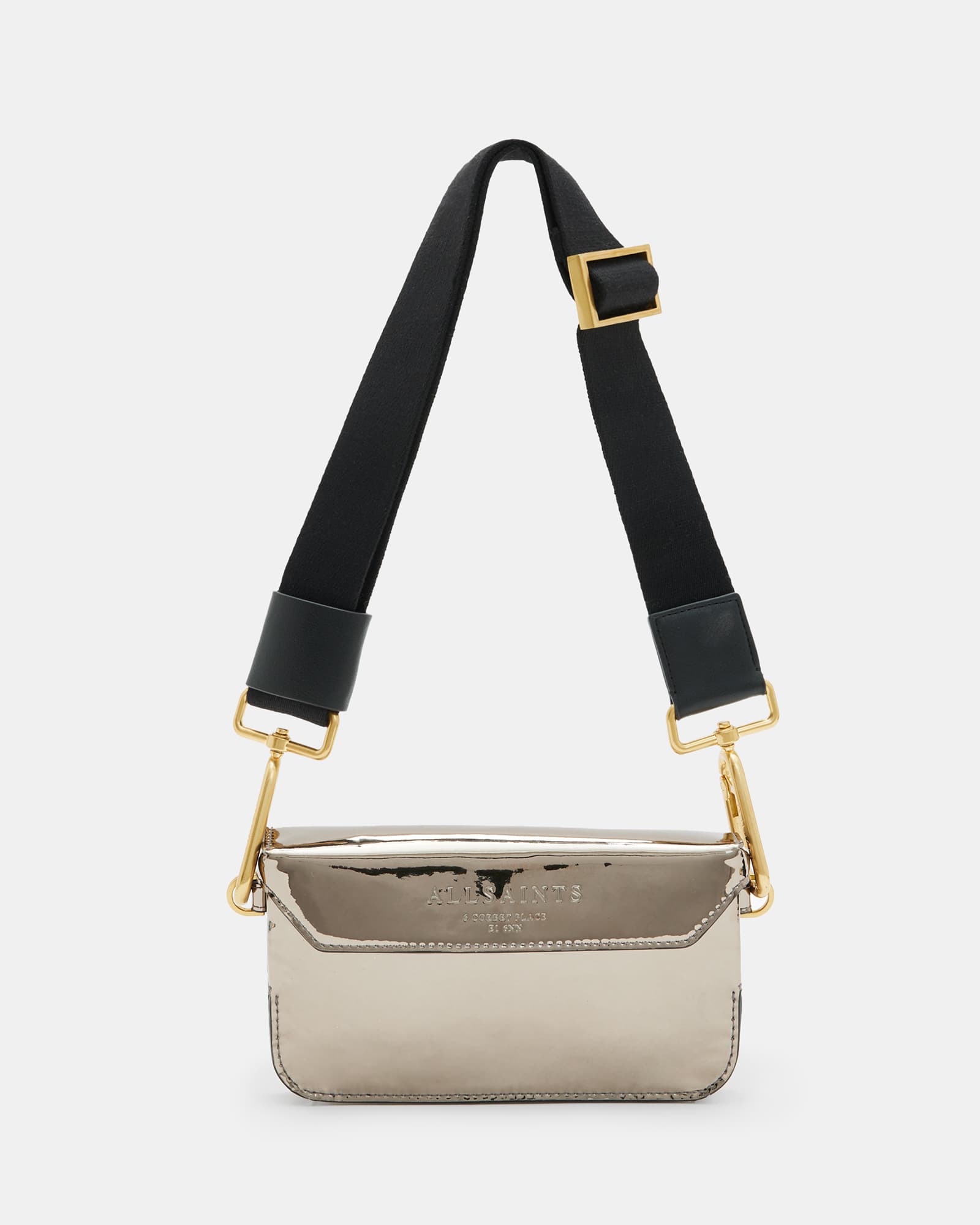Zoe Metallic Leather Crossbody Bag Pewter | ALLSAINTS US