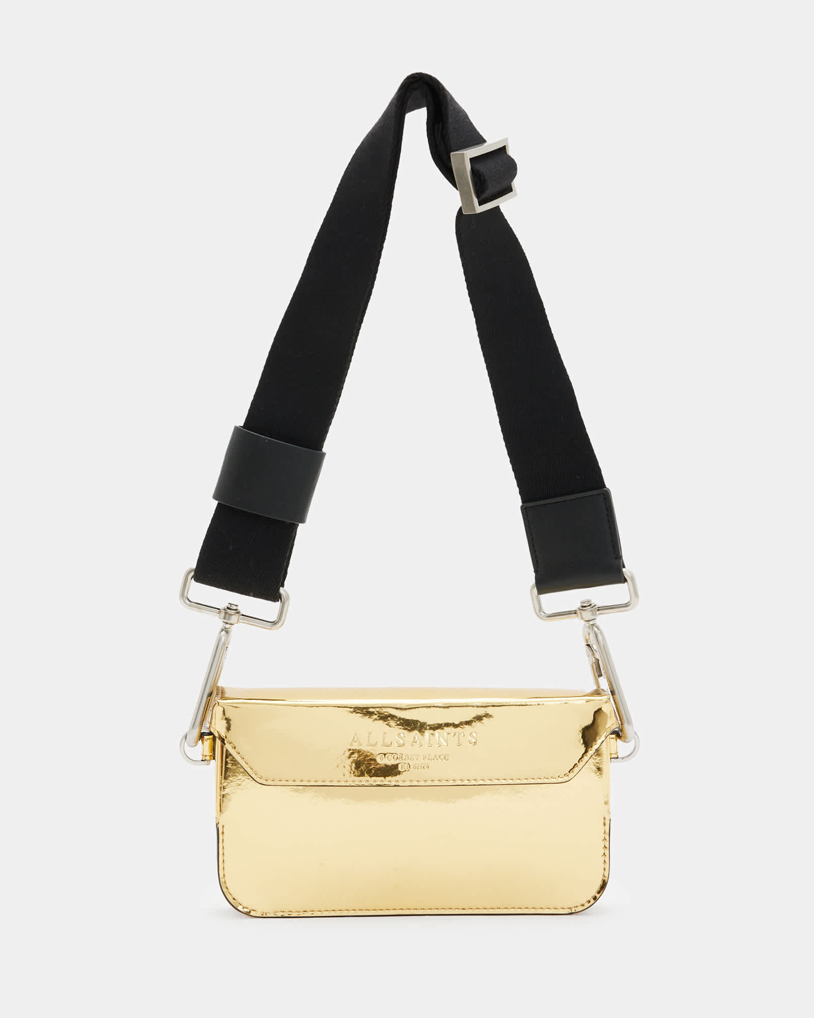 Zoe Metallic Leather Crossbody Bag Gold | ALLSAINTS