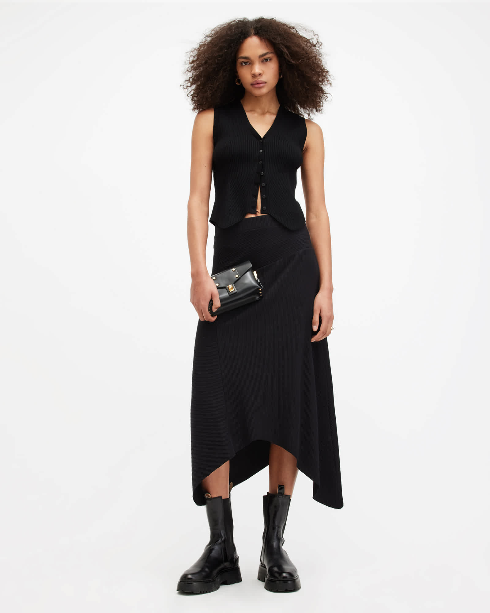 【美品】  ENFOLD / エンフォルド | 2025AW | ASYMMETRY MINI VEST フリル アシンメトリー ミニベスト | 38 | ダークネイビー | レディース VONIQUE / ENFOLD / Cash feel アシンメミニベスト
