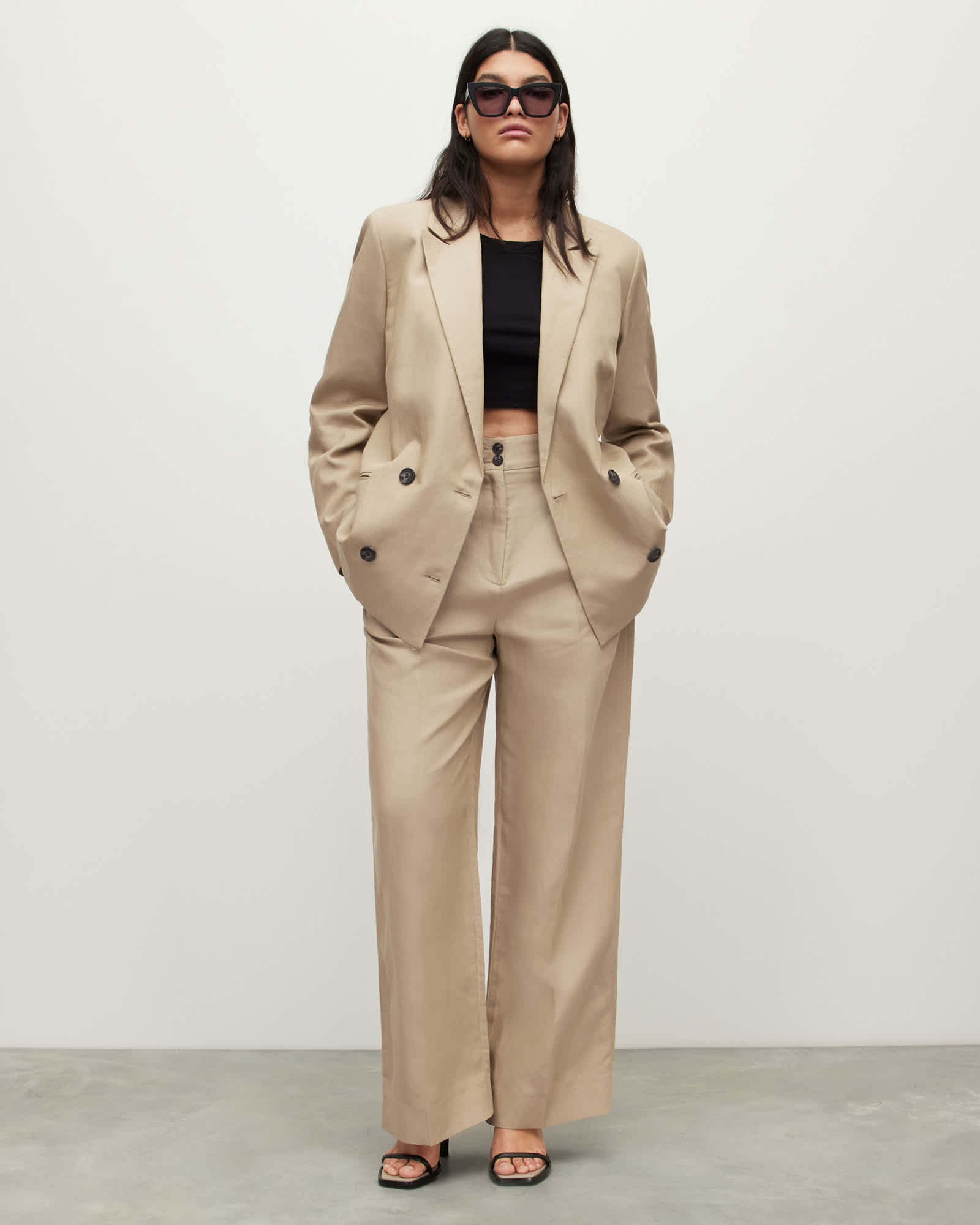 Allsaints Petra Linen-blend Blazer In Brown | ModeSens