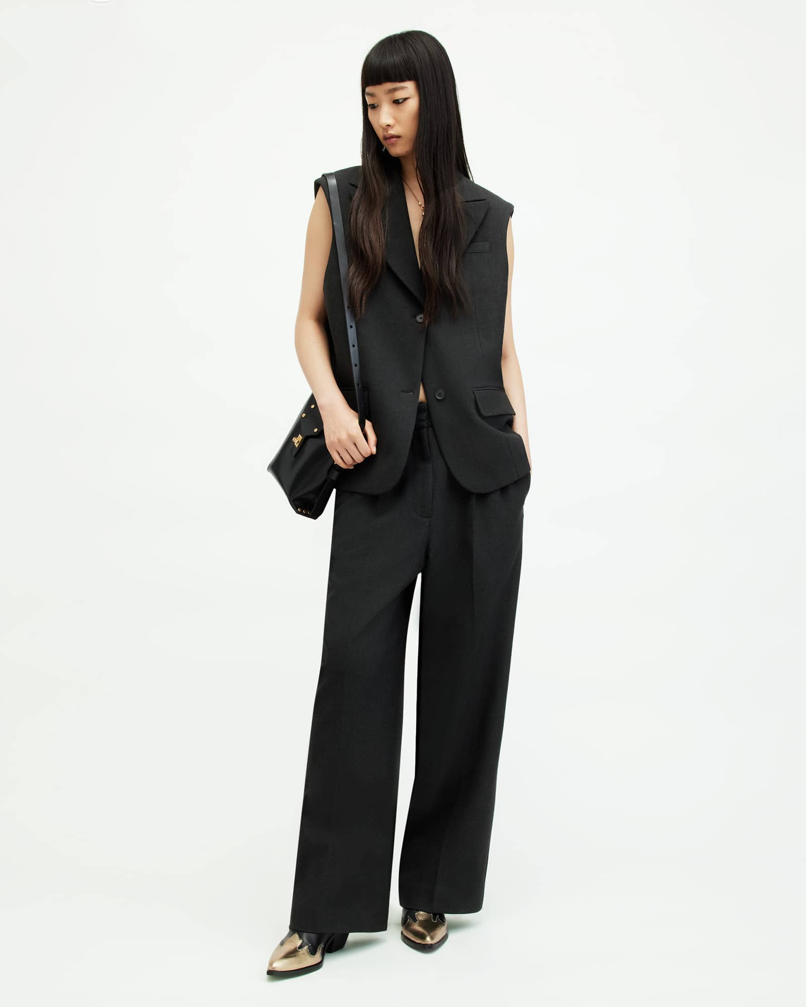 Sammey Wide Leg Relaxed Fit Pants Charcoal Grey | ALLSAINTS US