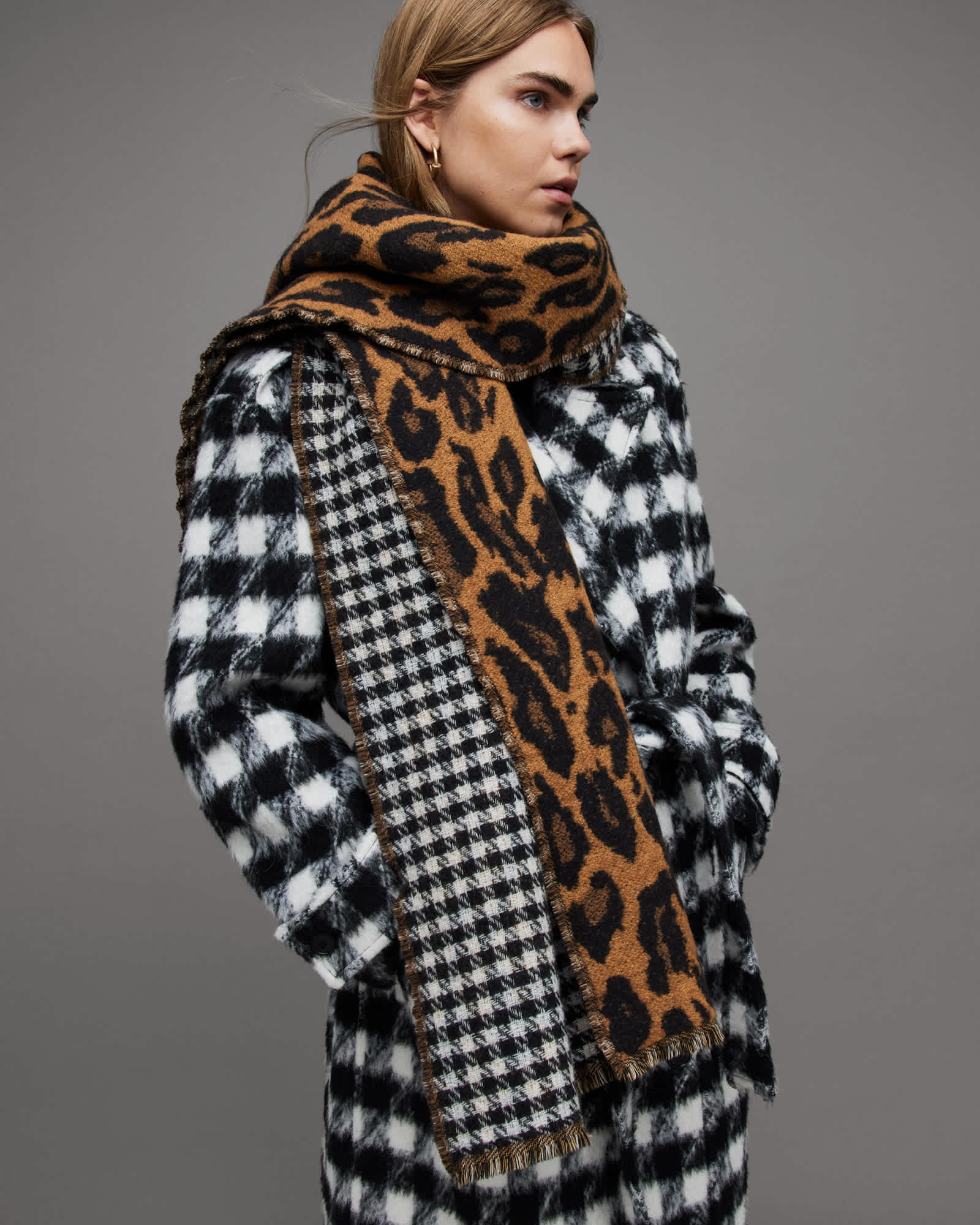 Anita Reversible Leopard Print Scarf ANIMAL BROWN/CHALK | ALLSAINTS