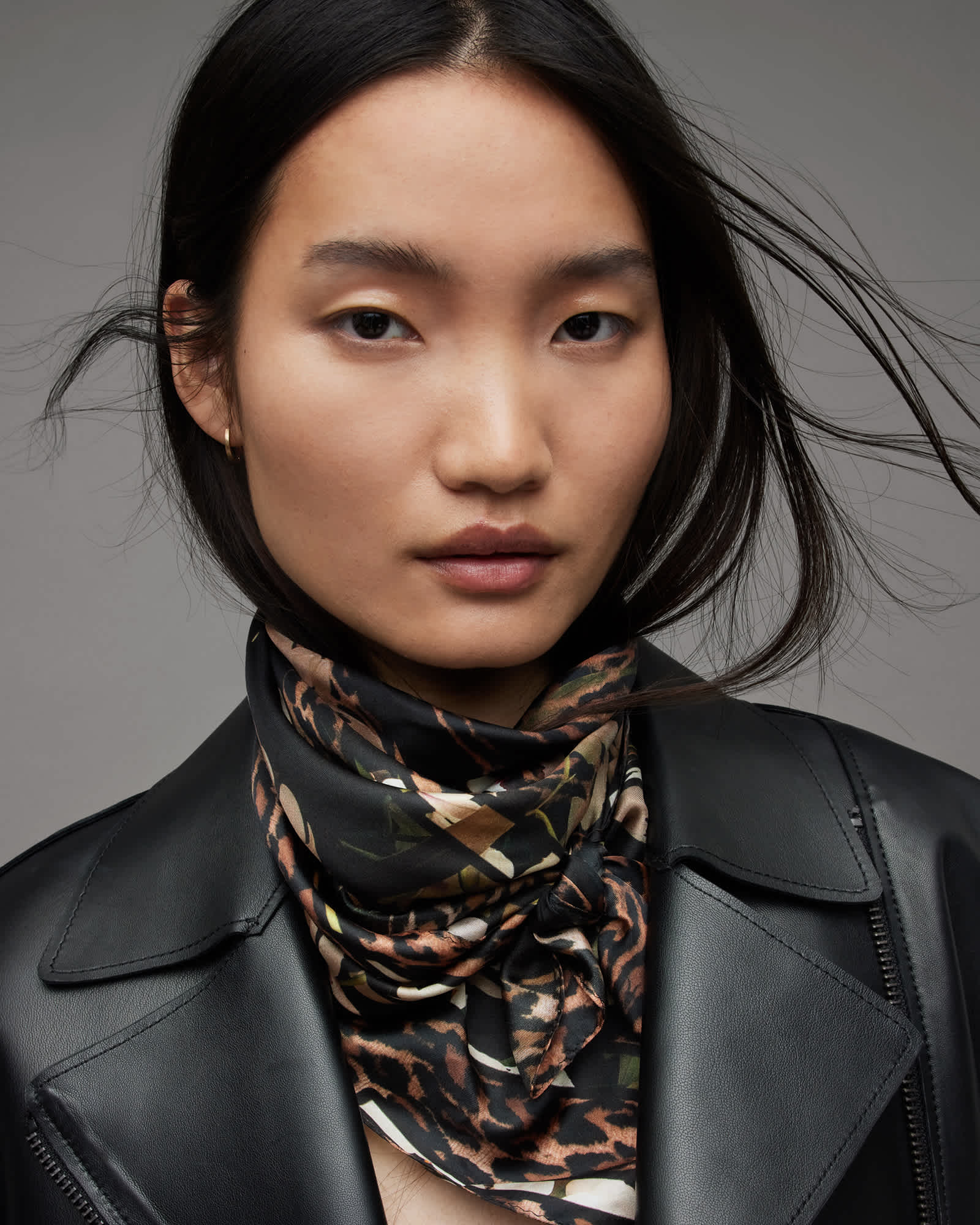 Francoise Silk Square Pattern Scarf ANIMAL BROWN | ALLSAINTS US