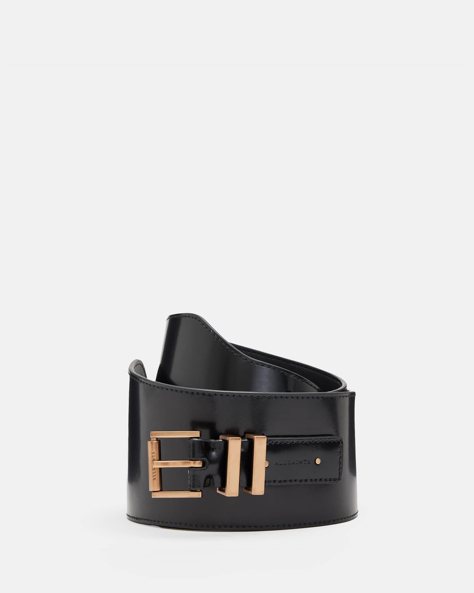 【YOURNUS】Square Belt Wide Slacks Marcella Leather Wide Belt BLACK/WARM BRASS | ALLSAINTS US