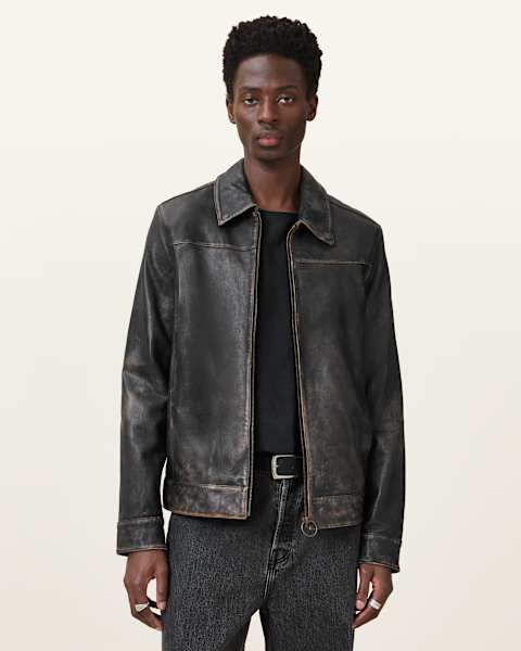 Alkan Zip Up Two Tone Leather Jacket