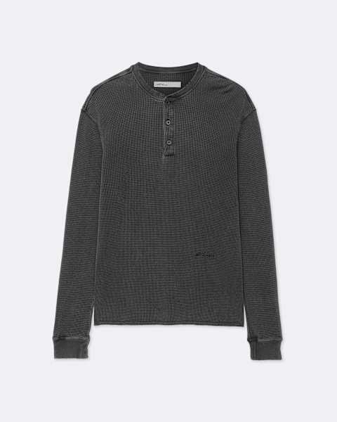 Raine Waffle-Knit Long-Sleeve Henley Top