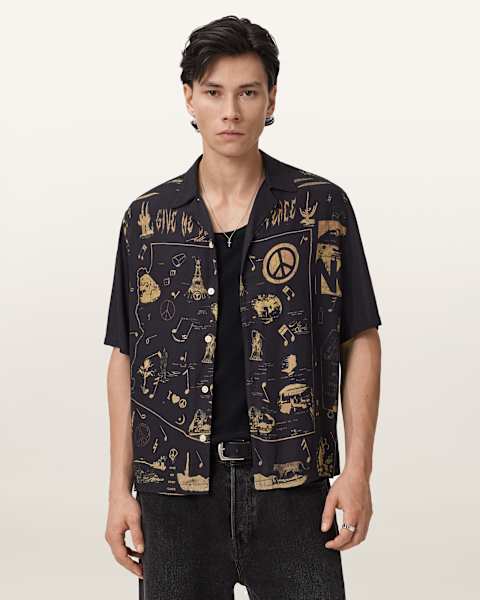 Chemise Homme AllSaints Imprimé Floral Gris - Taille M, Coton, Manches Courtes, Occasion
