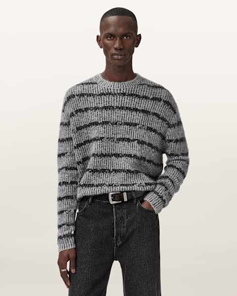Dissolved Crew Neck Striped Sweater