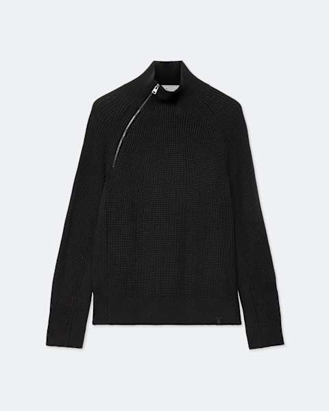 Zipped funnel-neck jumper