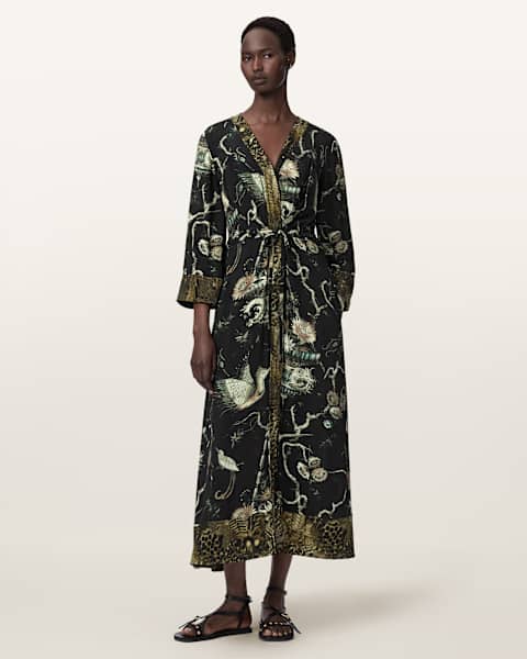all saints long dress Sienna Ruffled Maxi Dress LACI ECRU WHITE