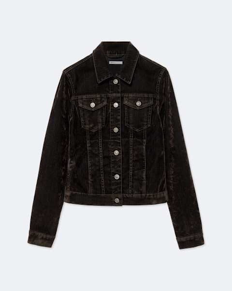 Fitted Flocked Denim Trucker Jacket