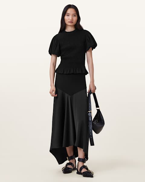 Image for Pia Satin Asymmetric Maxi Skirt