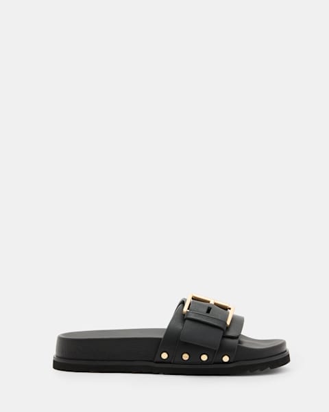 Ellie Studded Buckle Leather Sliders