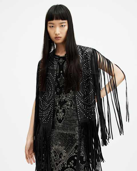 Elias Studded Tassel Leather Gilet