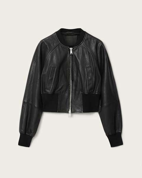 Suri Cropped Leather Bomber Jacket