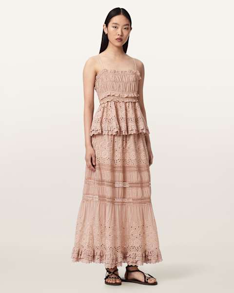 Camille Embroidered Tiered Maxi Skirt
