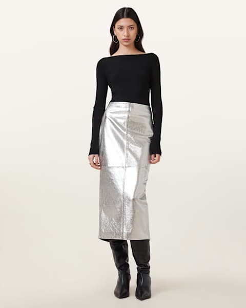 Renai Slim Fit Leather Pencil Skirt