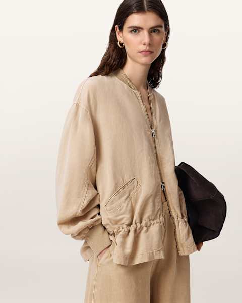 Sofi Linen Blend Drawstring Bomber Jacket
