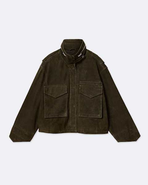 Clay Funnel Neck Suede Cropped Jacket