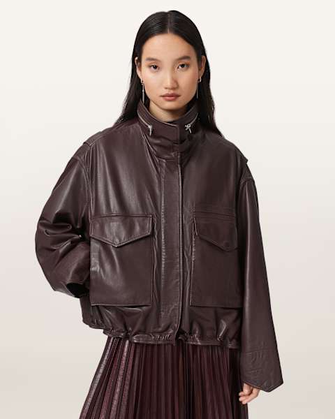 Clay Funnel Neck Leather Jacket