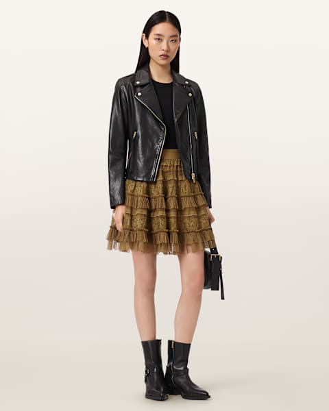 Mini-jupe asymétrique en cuir en noir – The Sei