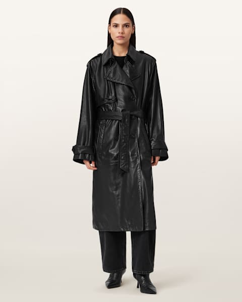Hendry Relaxed Fit Leather Trench Coat