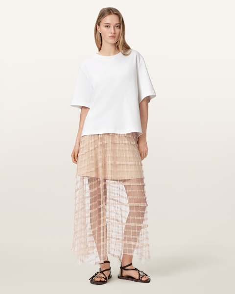 Celia Sheer Overlay Midi Skirt 