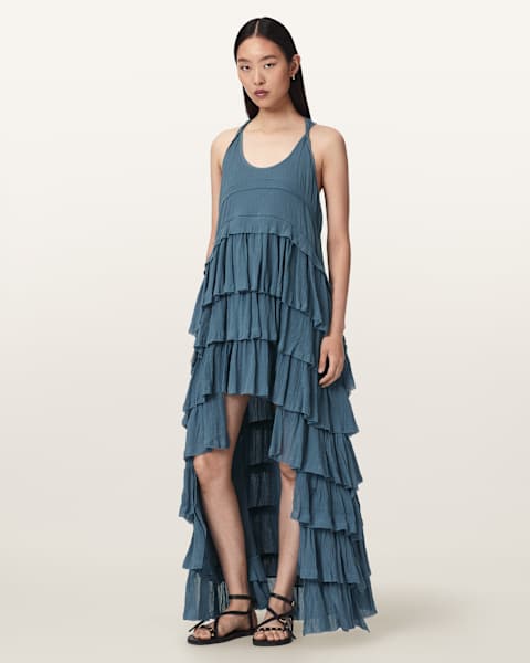 all saints blue dress AllSaints Women's Bryony Maxi Slip Dress, BLACK, Size 8