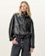 Clay Funnel Neck Cropped Leather Jacket