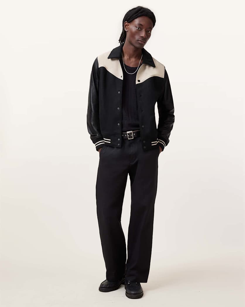 Endleton Contrast Leather Bomber Jacket
