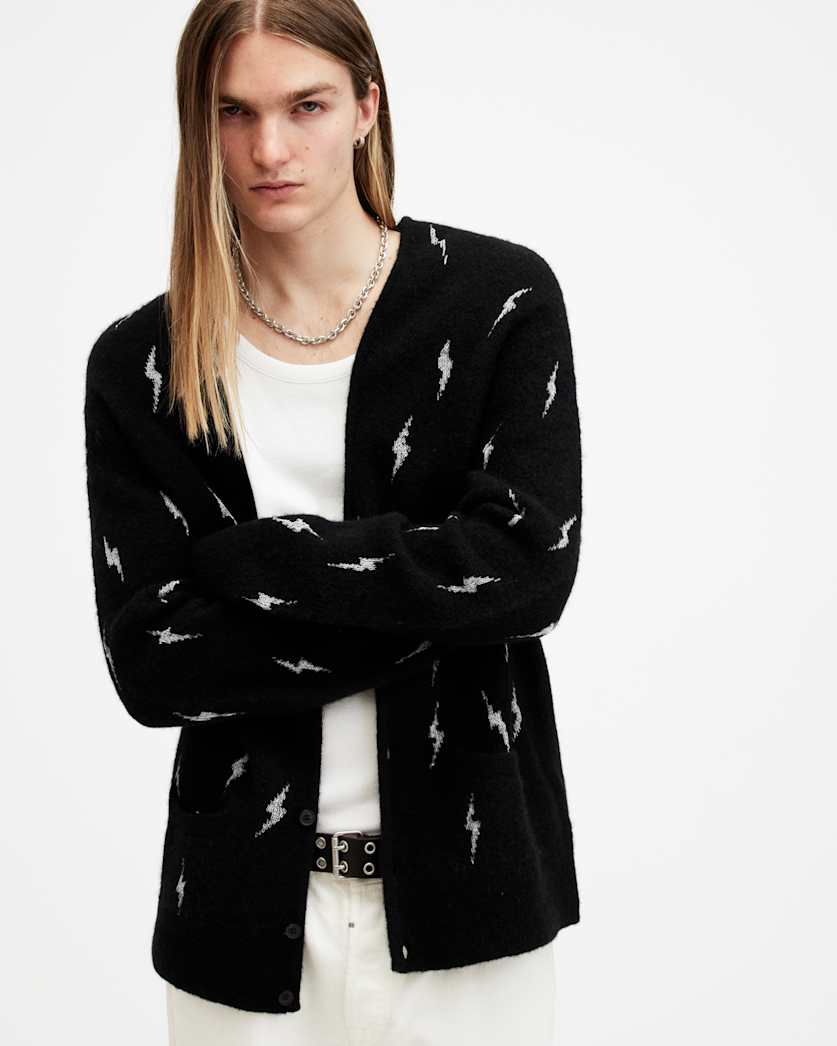Zap V-Neck Lightning Motif Cardigan