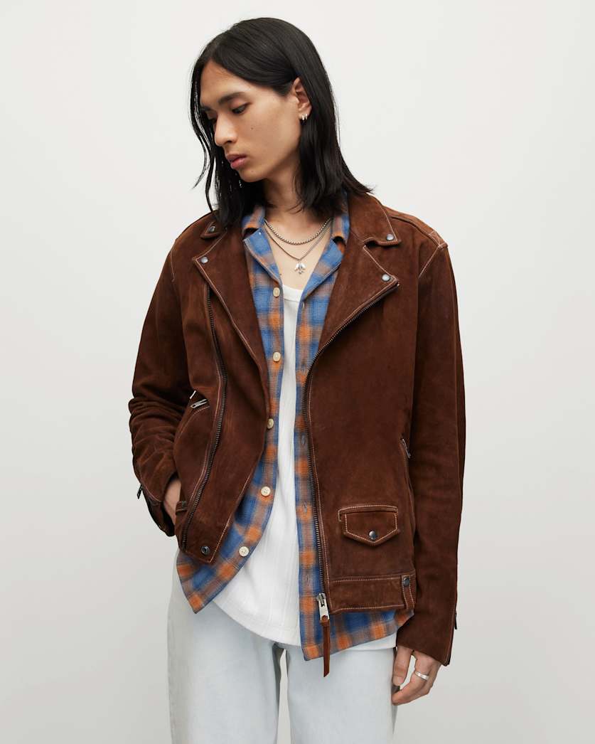 Milo Asymmetric Zip Suede Biker Jacket