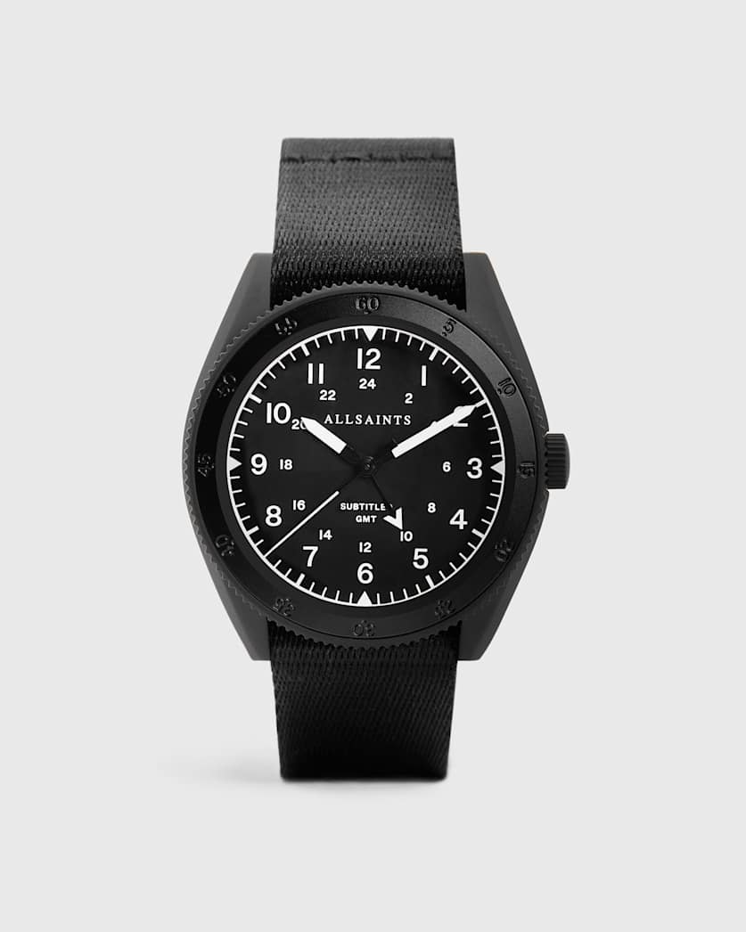 Subtitled GMT I Matte Black Stainless Steel and Black Nylon Watch