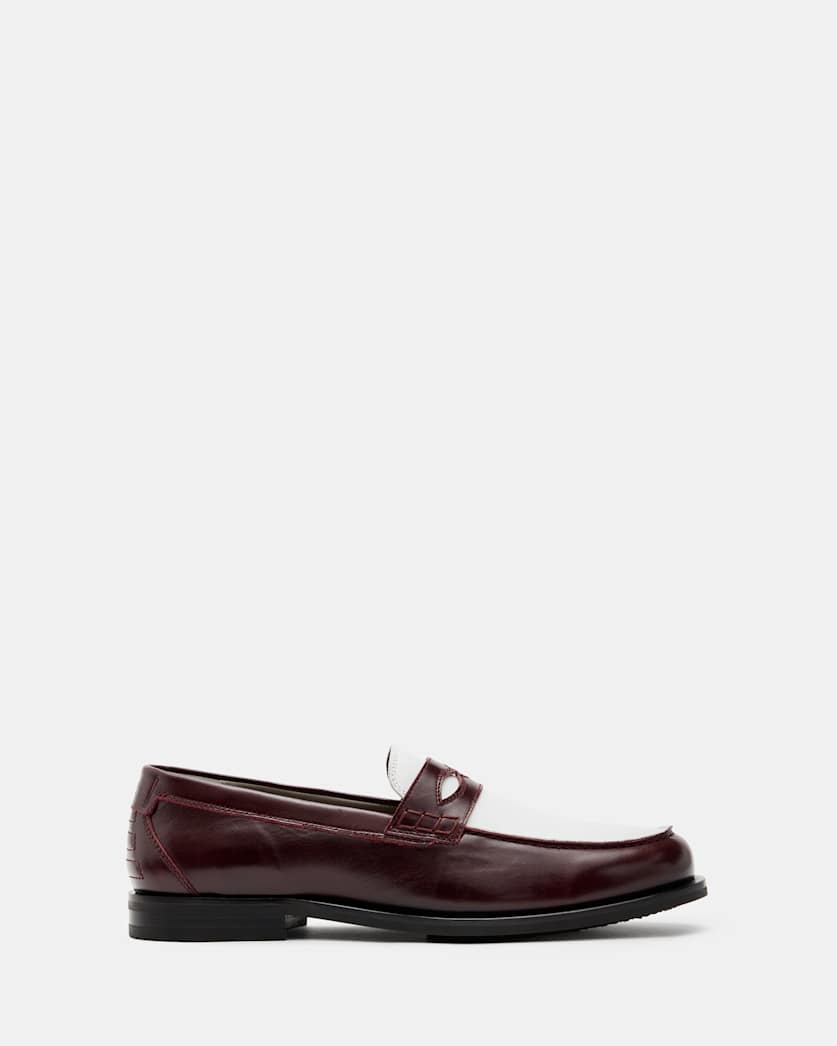 all saints Harmon Western Leather Loafer Shoes WINEHOUS RED/WHITE