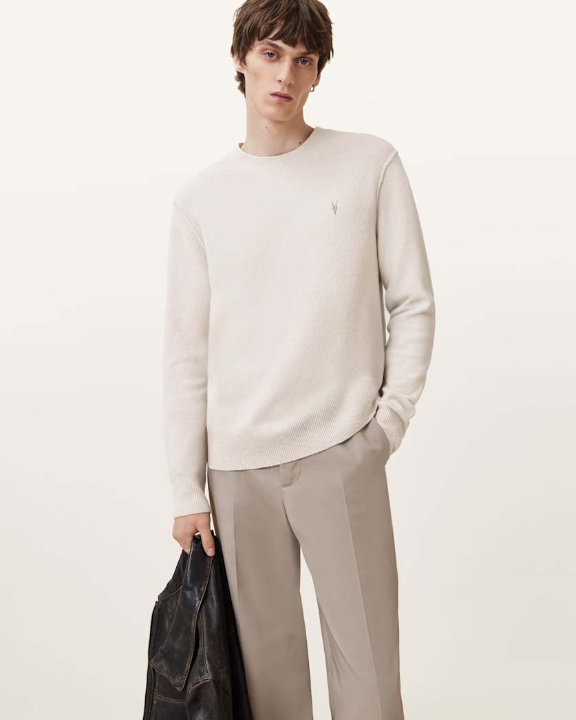 all saints Statten Ramskull Crew Neck Sweater Cloudy White
