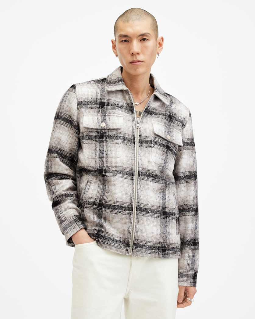 all saints Banshee Textured Checked Jacket Baker White