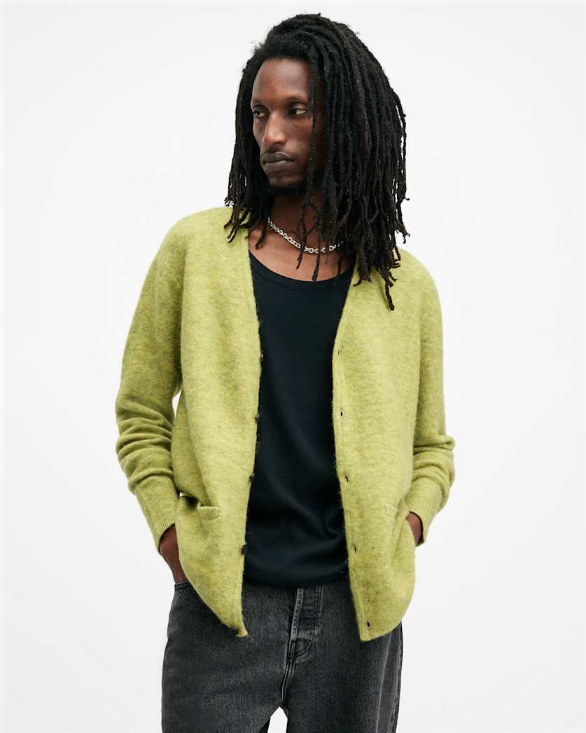 all saints Renn Wool Blend Cardigan Acid Green
