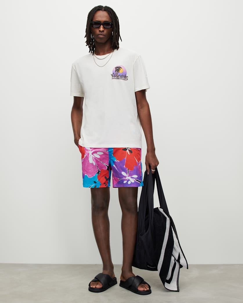 all saints Mallorca Floral Swim Shorts Jet Black