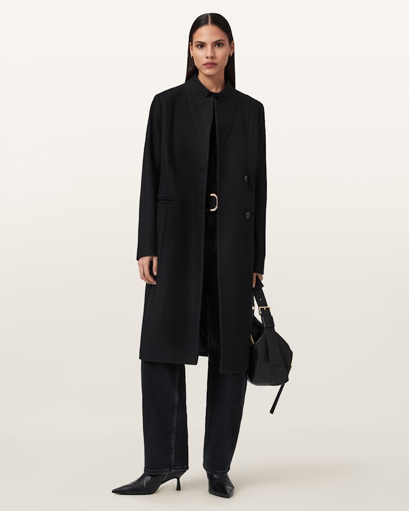all saints Sidney Wool Cashmere Blend Tailored Coat Black