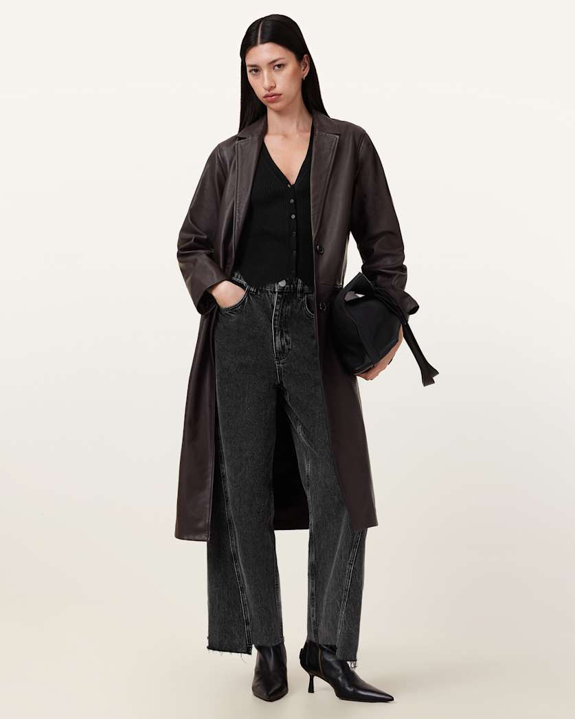 Aire Long Line Leather Coat