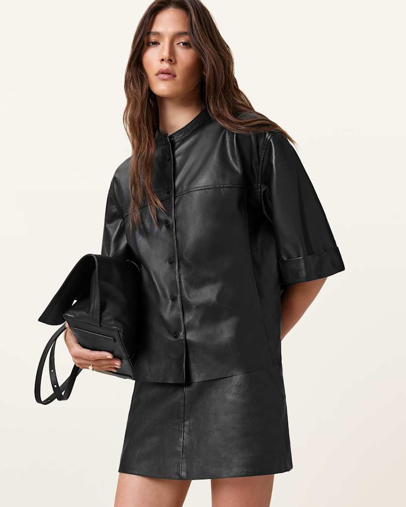 Renai Slim Fit Leather Mini Skirt