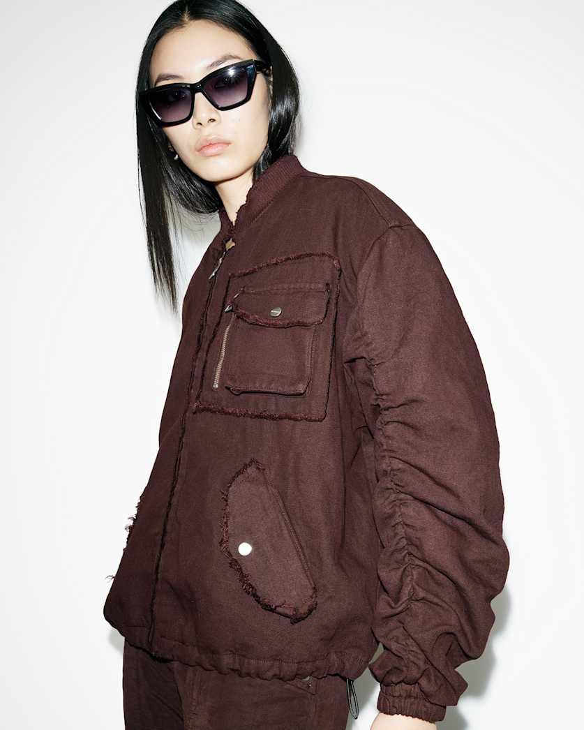 Rue Linen Blend Denim Bomber Jacket