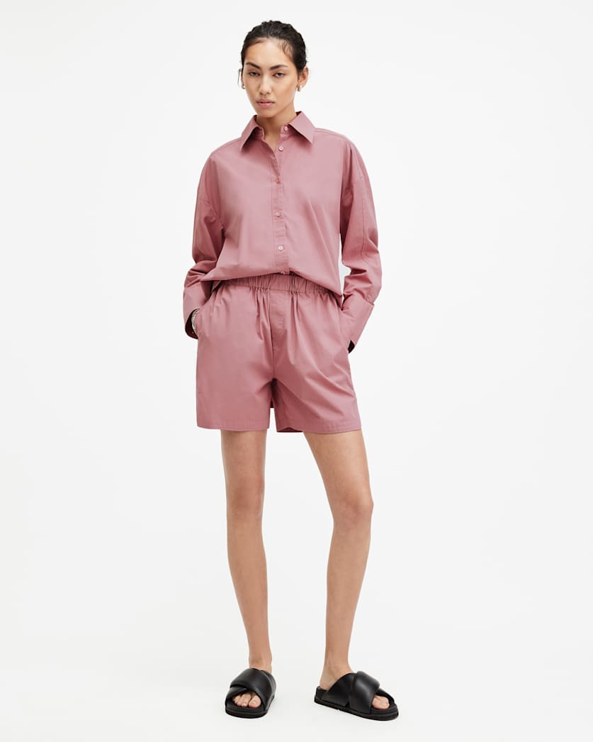 all saints Karina Relaxed Fit Shorts Ash Rose Pink