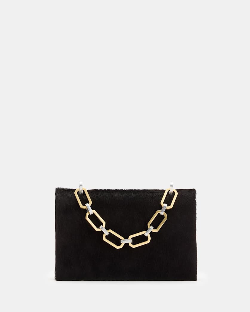 all saints Yua Leather Removable Chain Clutch Bag DEEP BURNT RED