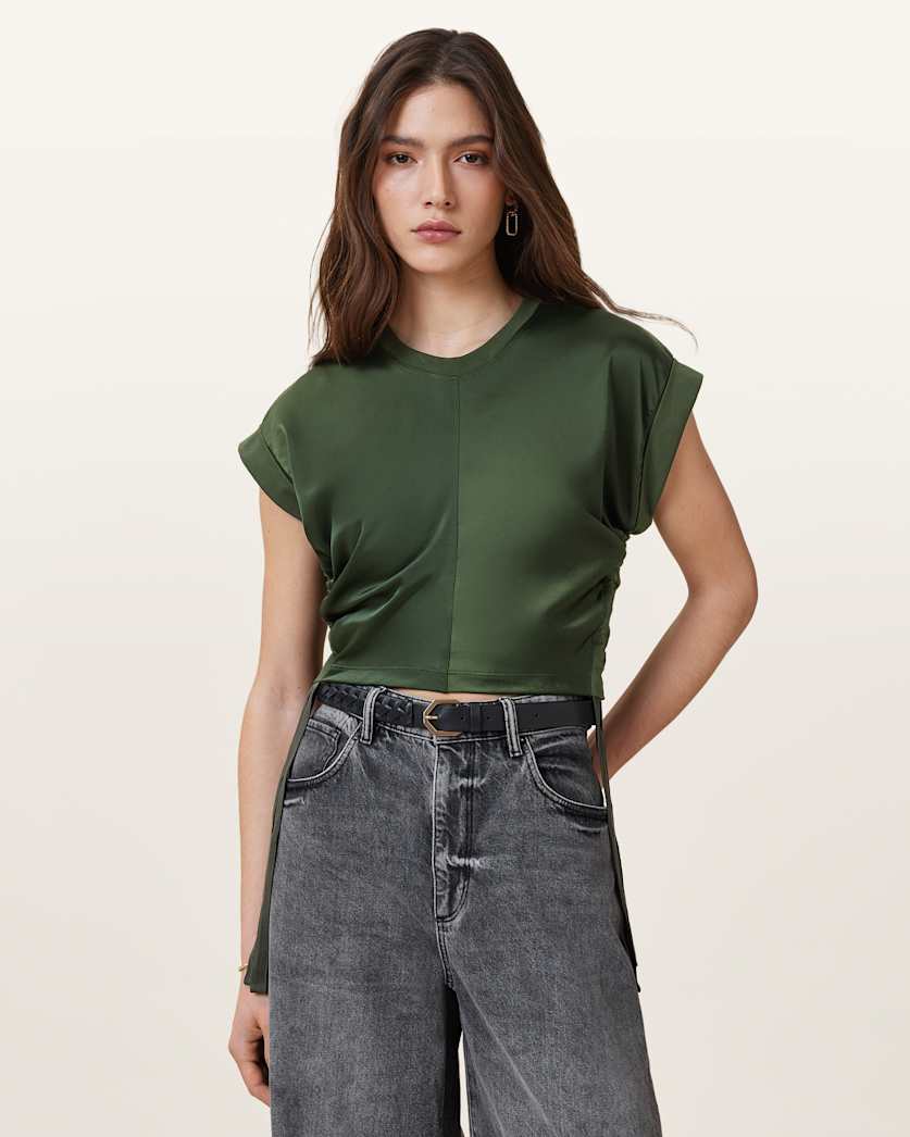 Mira Cropped Satin Drawcord T-Shirt