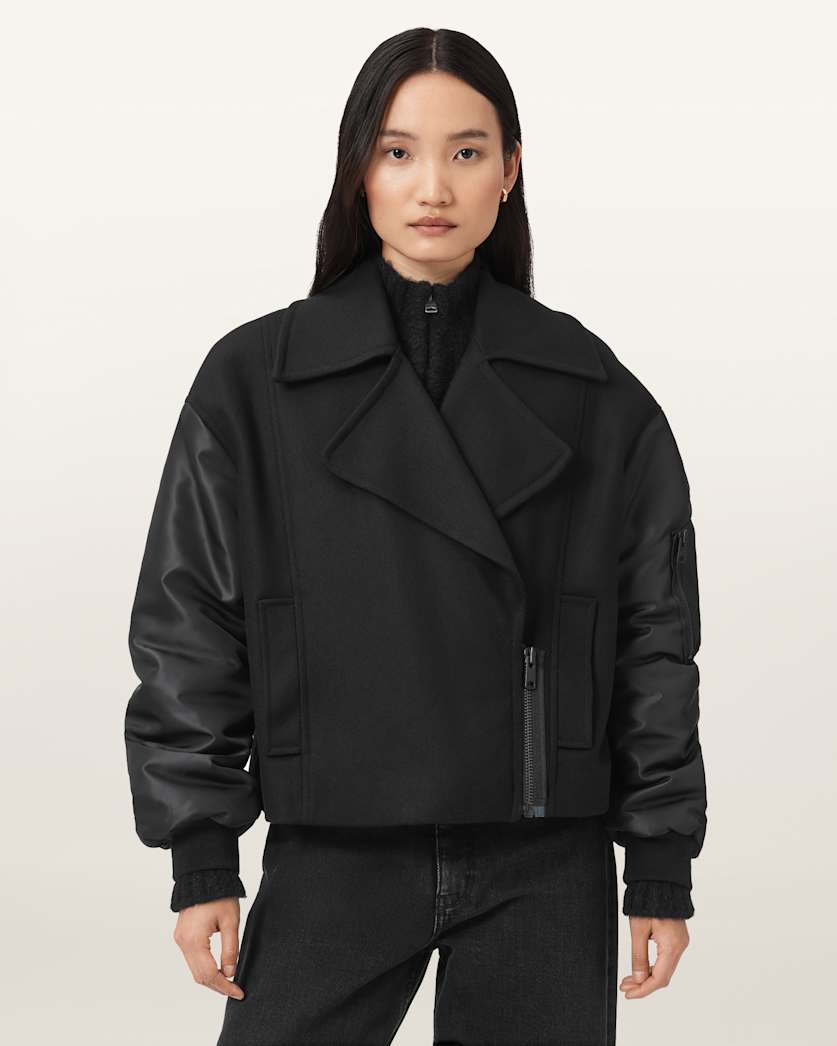 all saints Orla Wool Cashmere Blend Jacket Black
