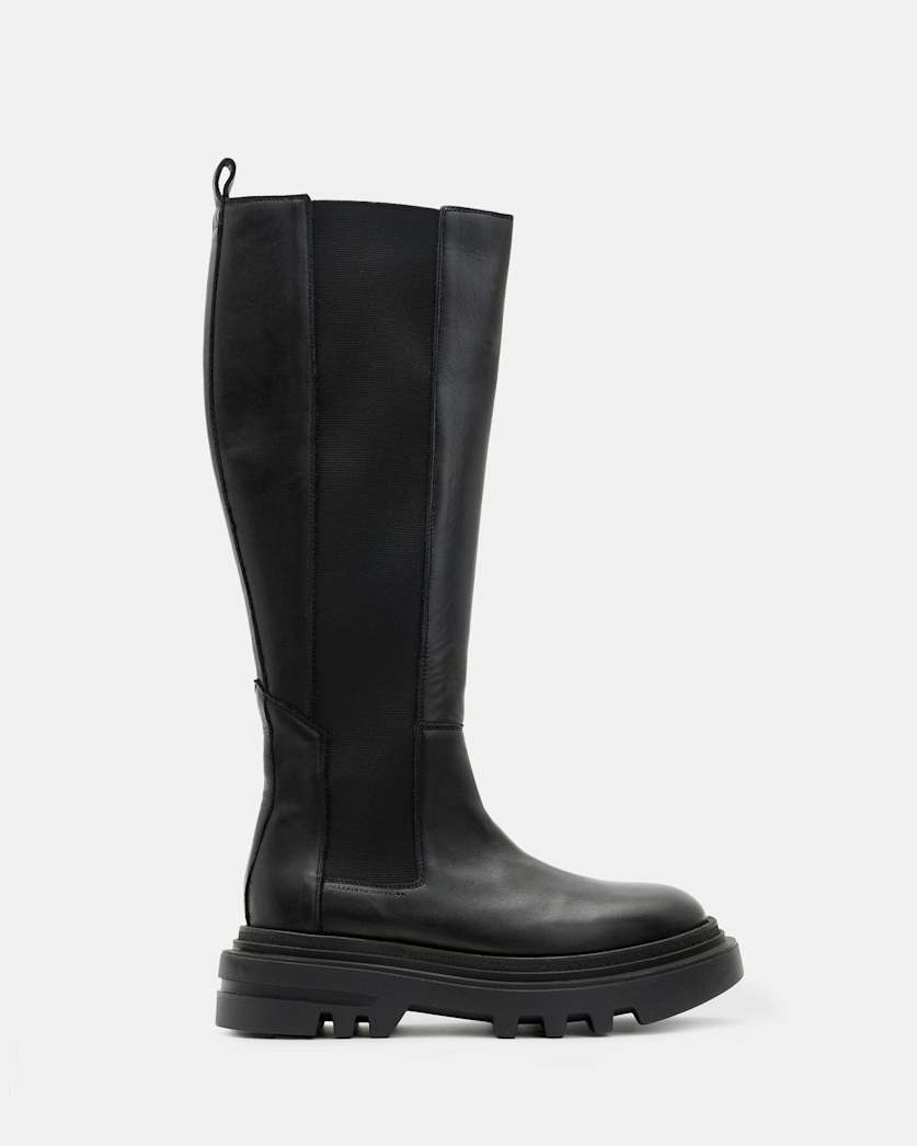 all saints Monica Knee High Leather Boots Black