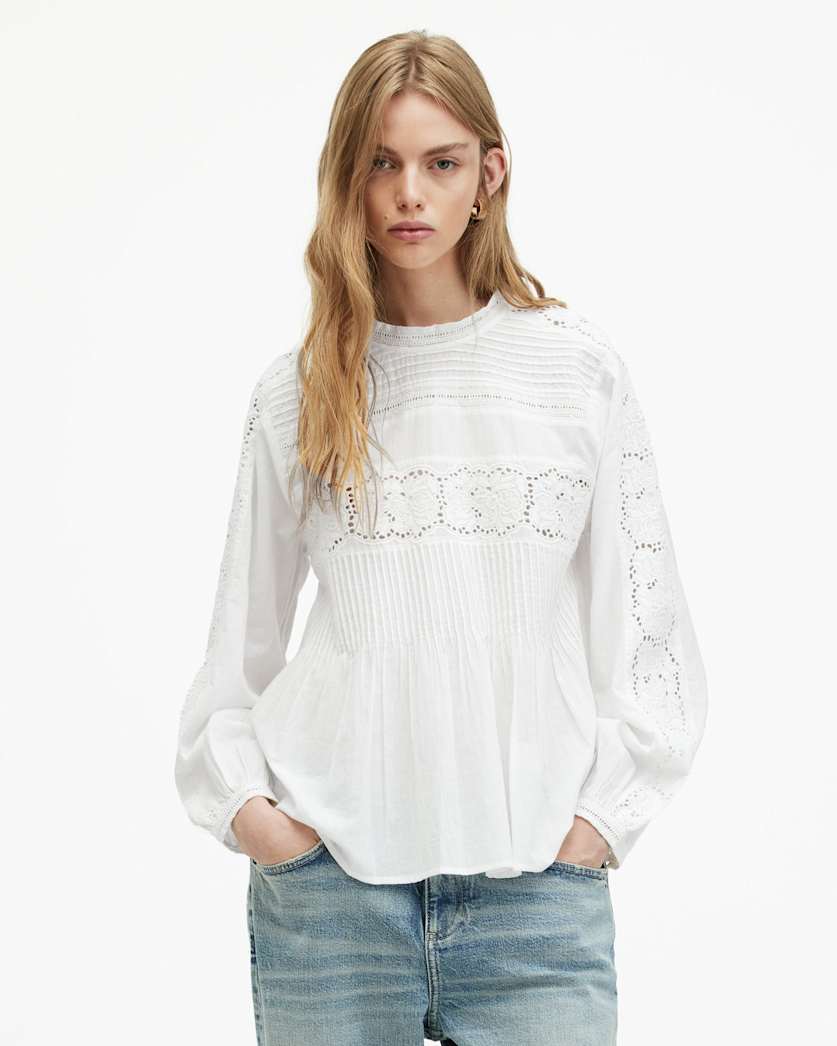 Elaia Embroidered Lace Trim Top