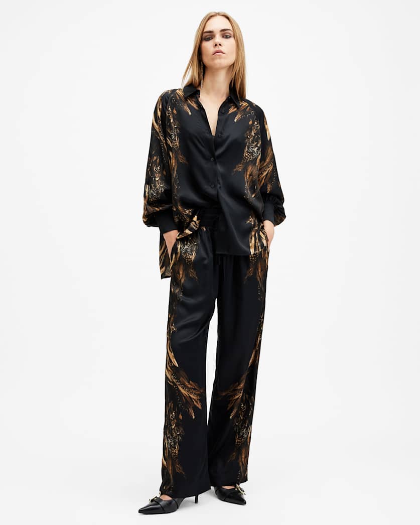 all saints Tyler High Rise Silk Blend Pants Charm Black